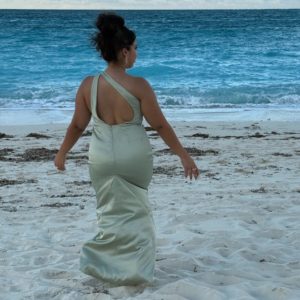 Harper One Shoulder Gown - Sage